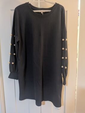 Entro Navy Pearl Embellished Sleeves Pullover Sweater/dress Womens Sz Medium